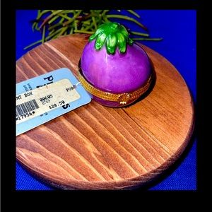 NEW With Tags Vintage HINGED TRINKET BOX  EGGPLANT SADEK.
